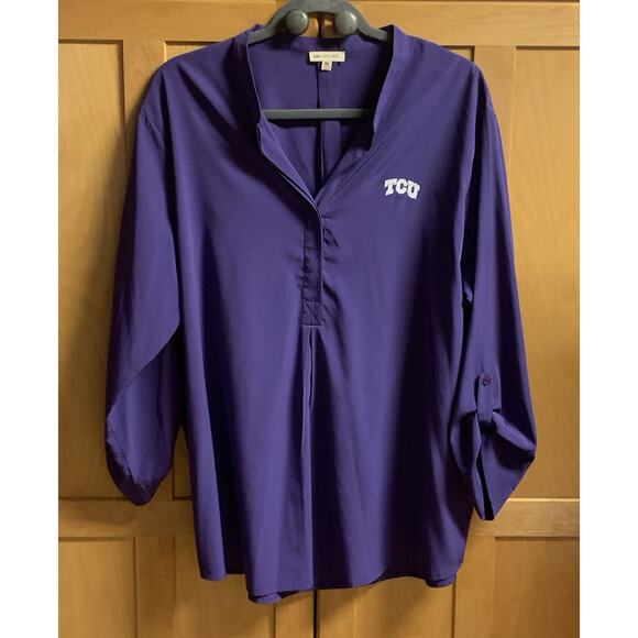 UG Apparel TCU Blouse XL Womens Purple Embroidered White Roll Up Sleeves - Picture 3 of 7